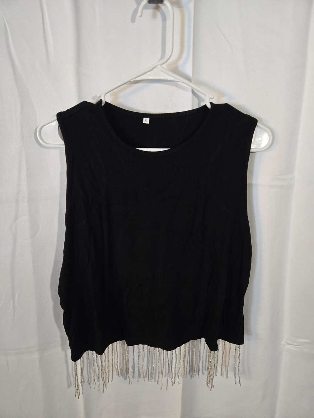 Women's Black Fringe Hem Crop Tank Top